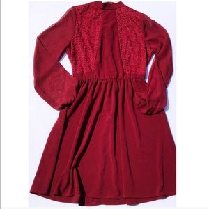 Maroon Long-sleeve Lacy Dress